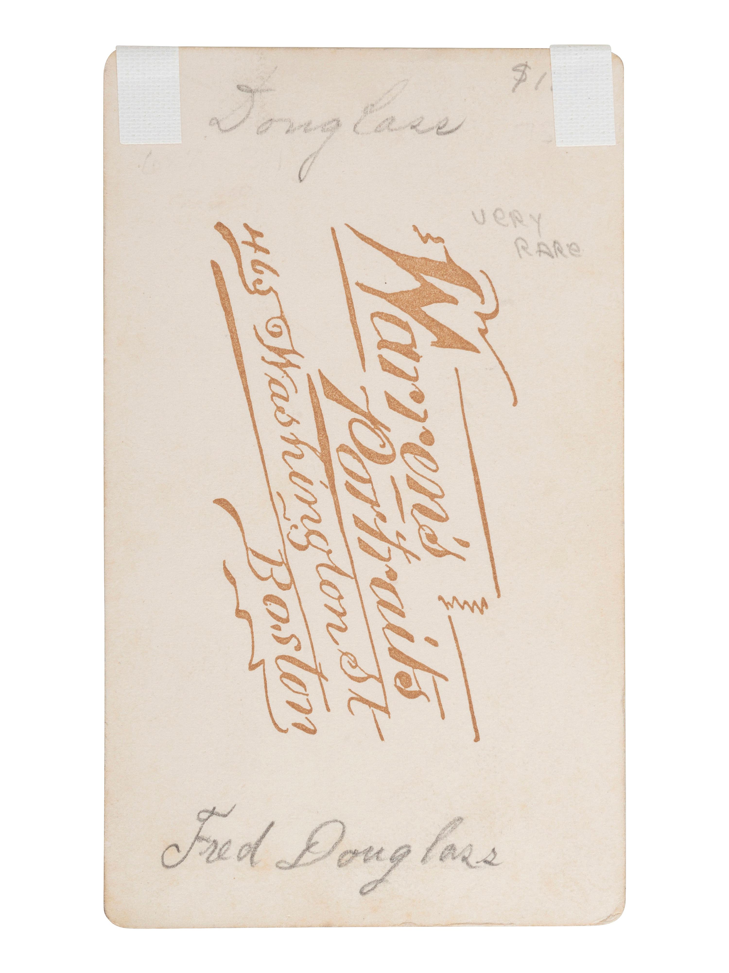 DOUGLASS, Frederick (1818-1895). CDV of Frederick Douglass. [ With: ] Signature ("Frederick Douglass"). Washington, D.C., 10 May 1893.
