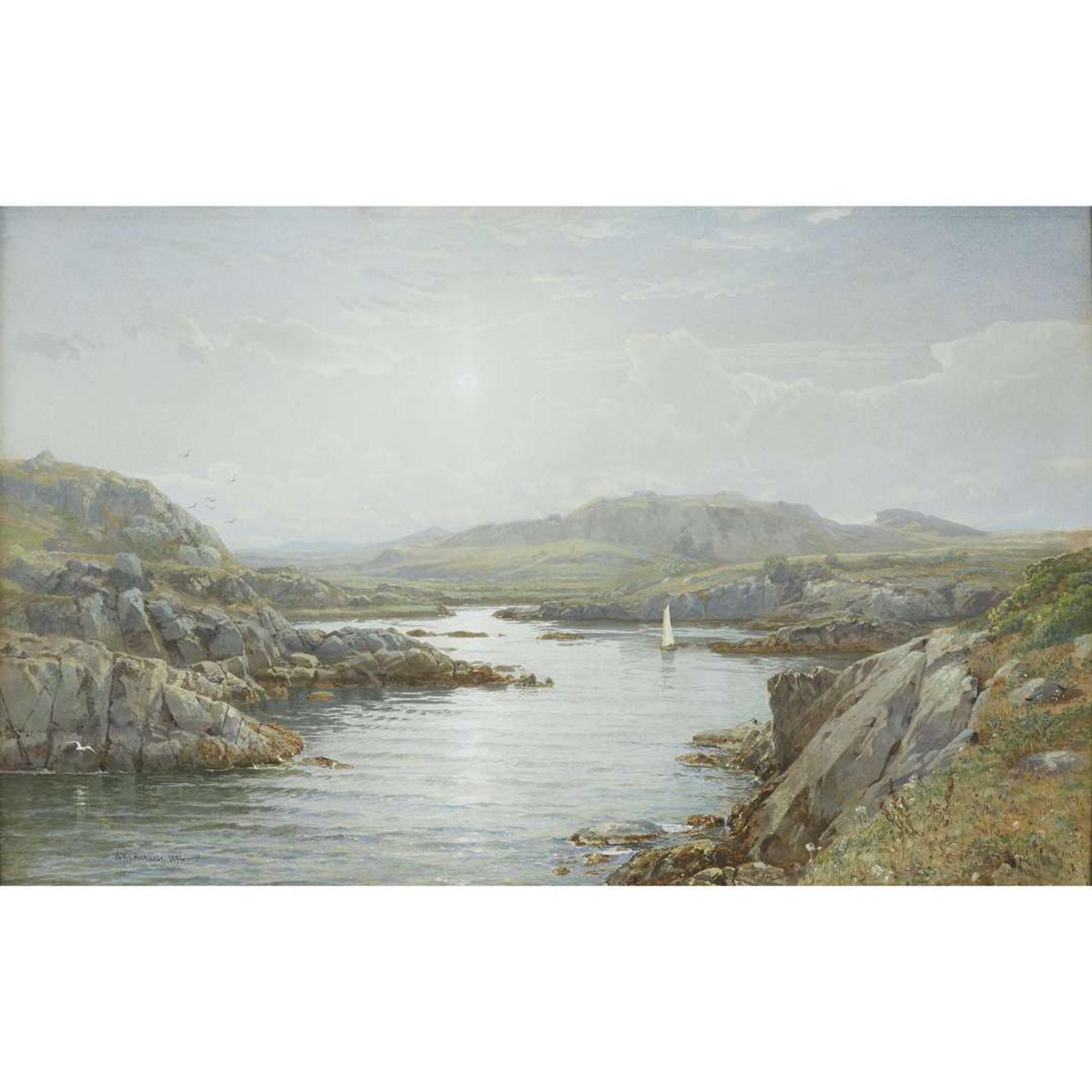 WILLIAM TROST RICHARDS (AMERICAN 1833–1905) "SAILING IN PRICE'S COVE ON THE SOUTH SHORE OF NEWPORT, RHODE ISLAND"