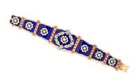 A Rose Gold, Diamond, Ruby, Pearl and Enamel Bracelet, 39.10 dwts.