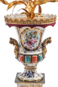 A Pair of Porcelain and Gilt Metal Four-Light Candelabra