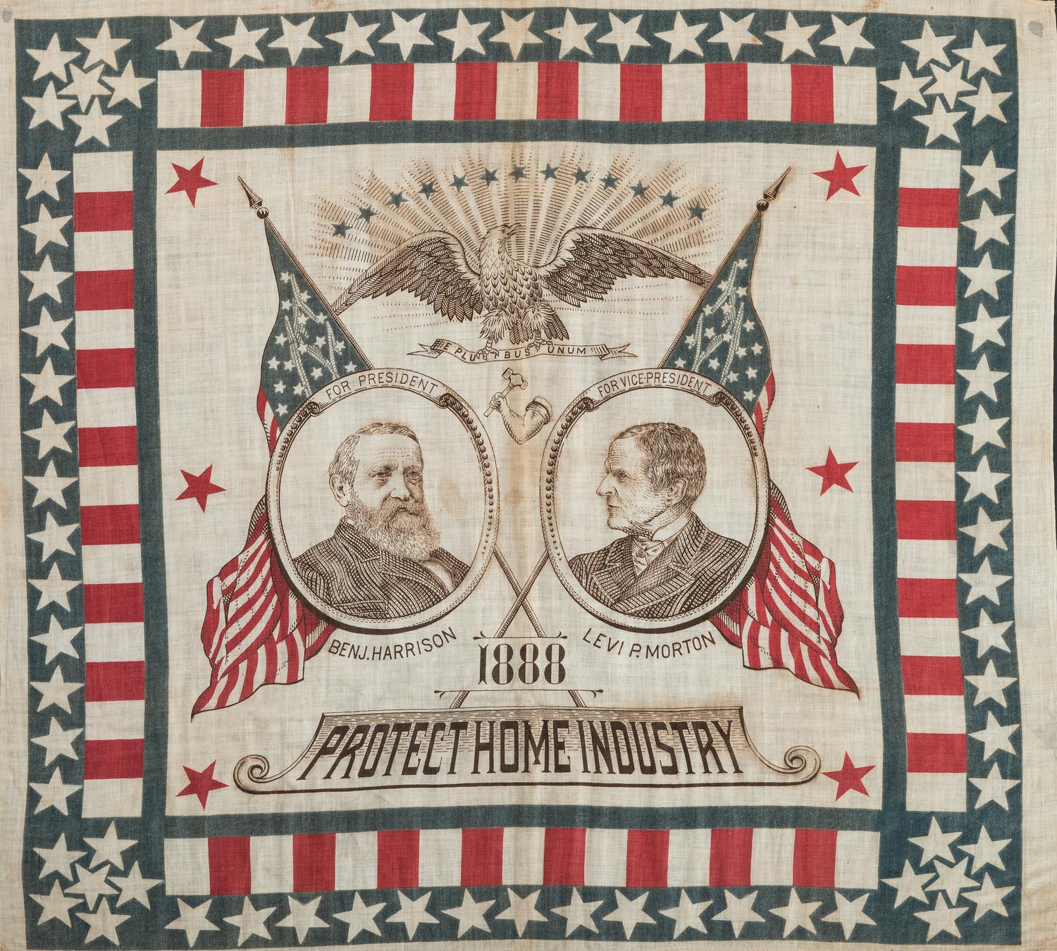 [POLITICS]. [HARRISON, Benjamin (1833-1901)]. Harrison & Morton 1888 Campaign bandana.