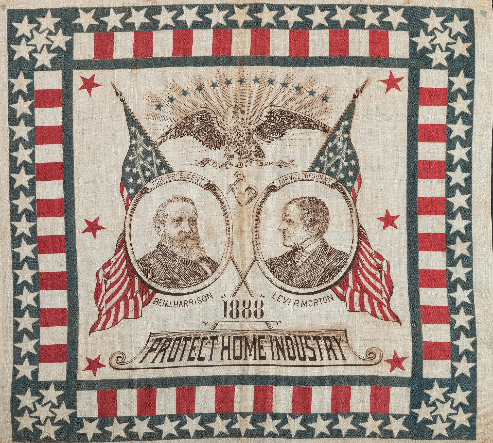 [POLITICS]. [HARRISON, Benjamin (1833-1901)]. Harrison & Morton 1888 Campaign bandana.