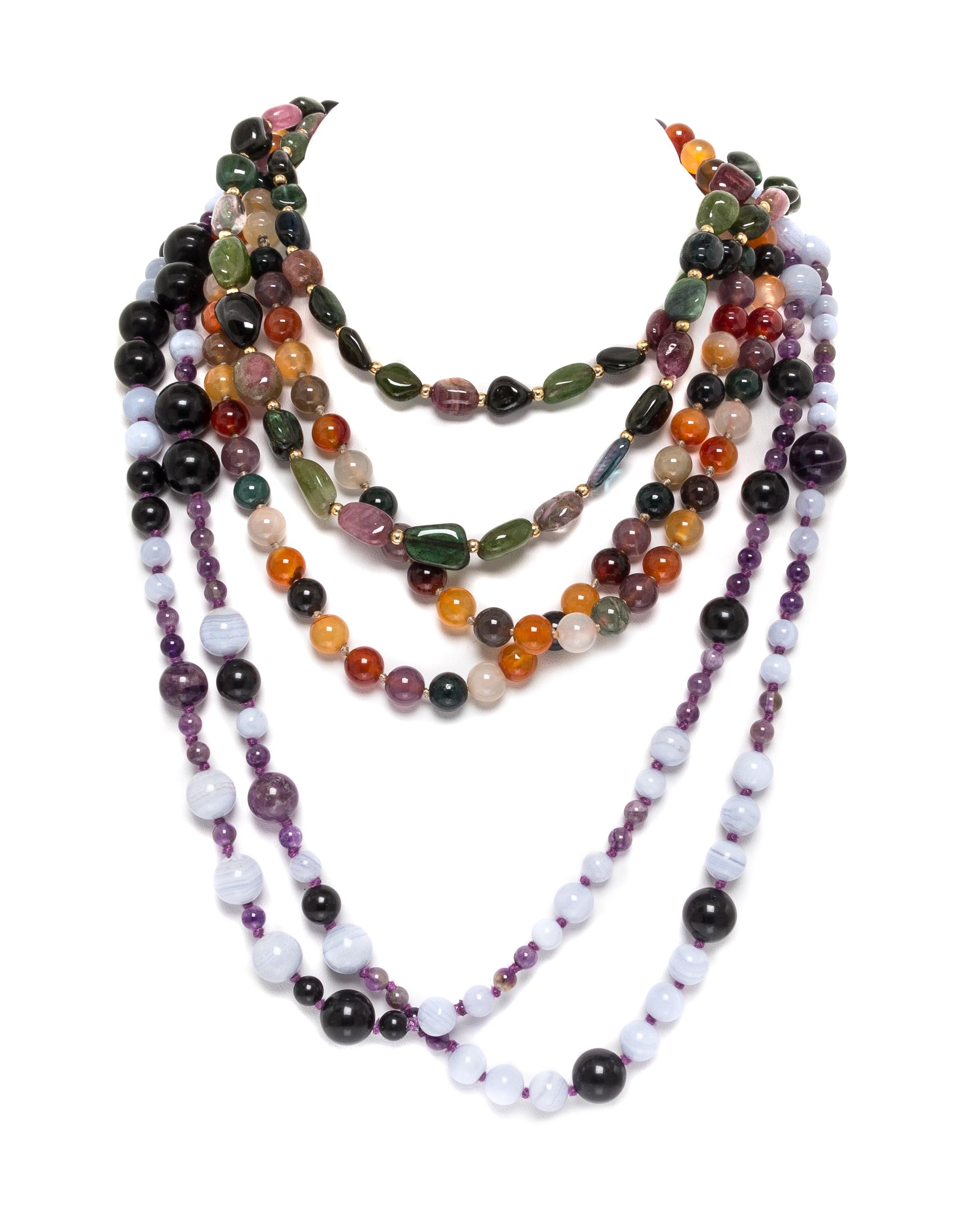 A 14 Karat Yellow Gold and Multi Colored Tourmaline Bead Necklace,