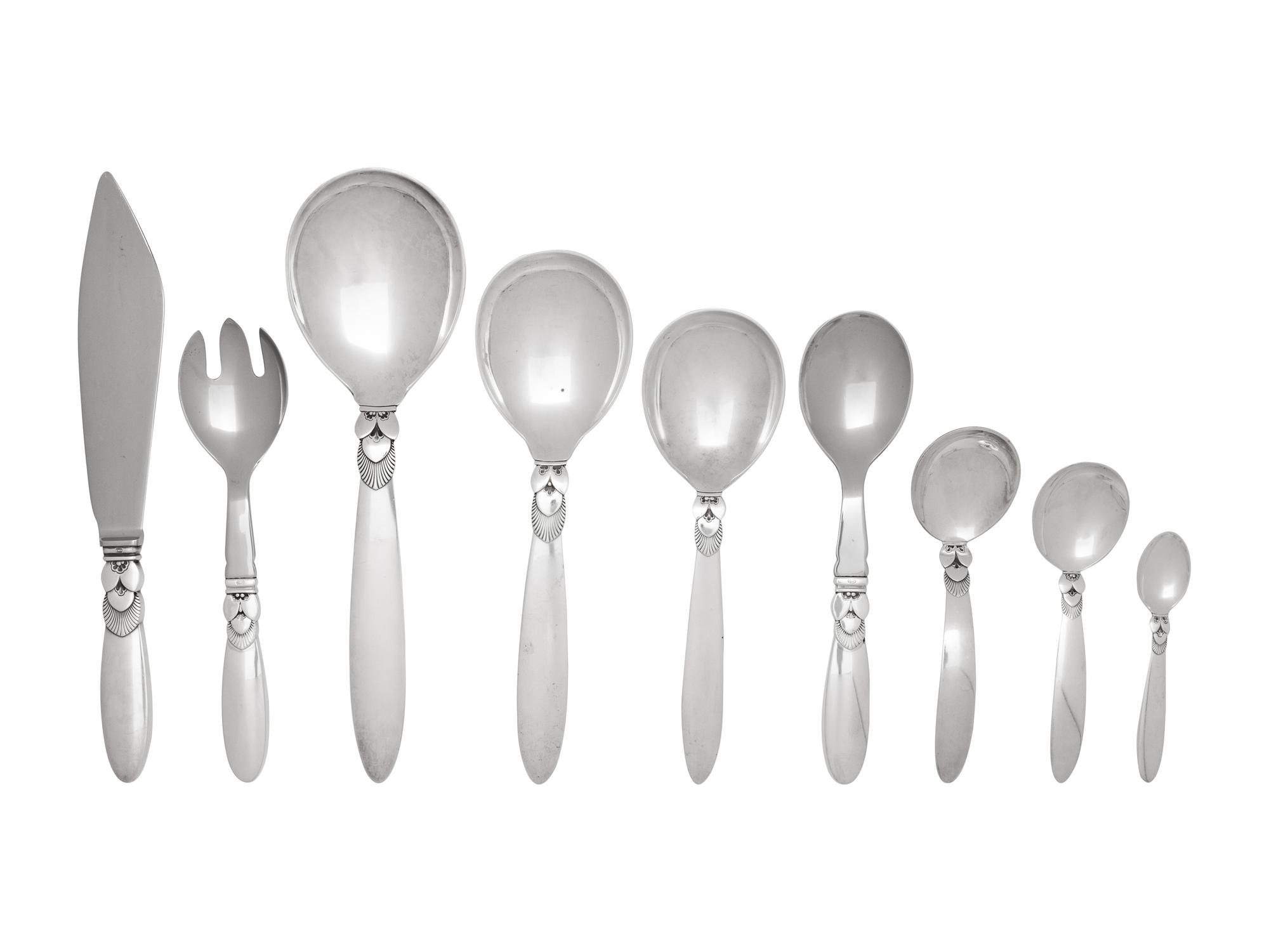 A Collection of Georg Jensen Cactus Silver Serving Articles