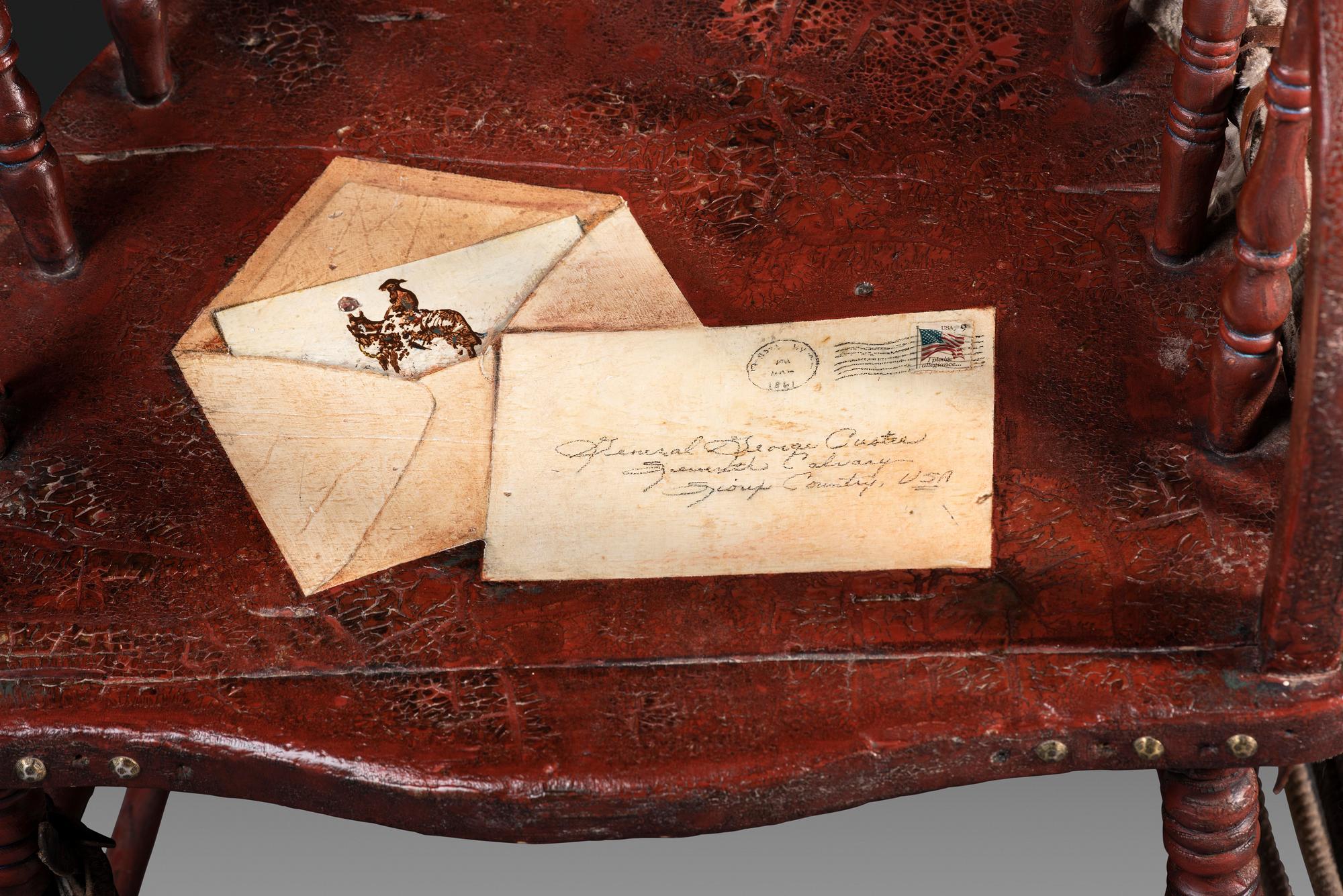 An American Trompe l'Oeil Painted Pony Express and General George Custer Armchair