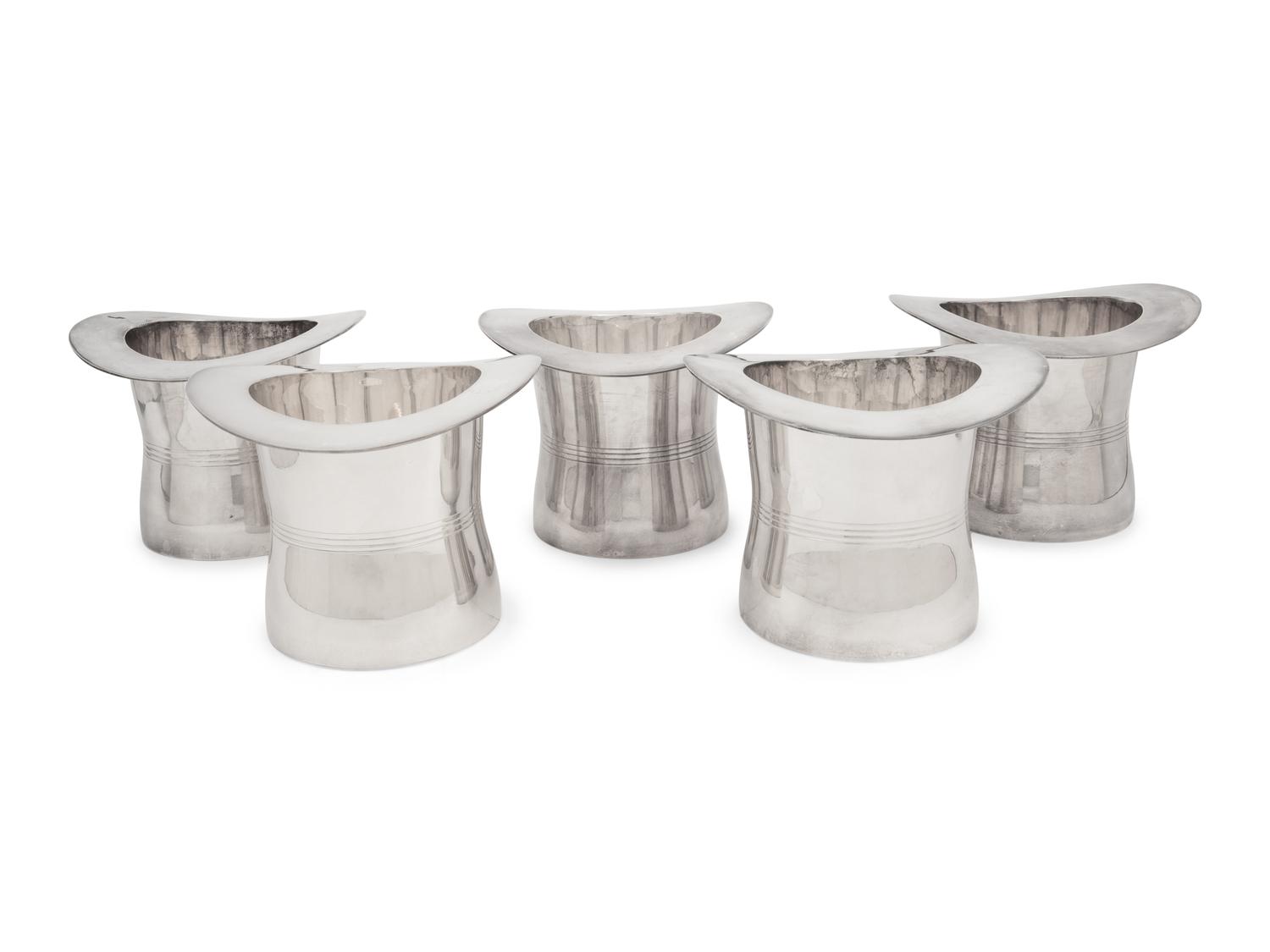 Five Ralph Lauren Silver-Plate 'Top Hat' Wine Coolers