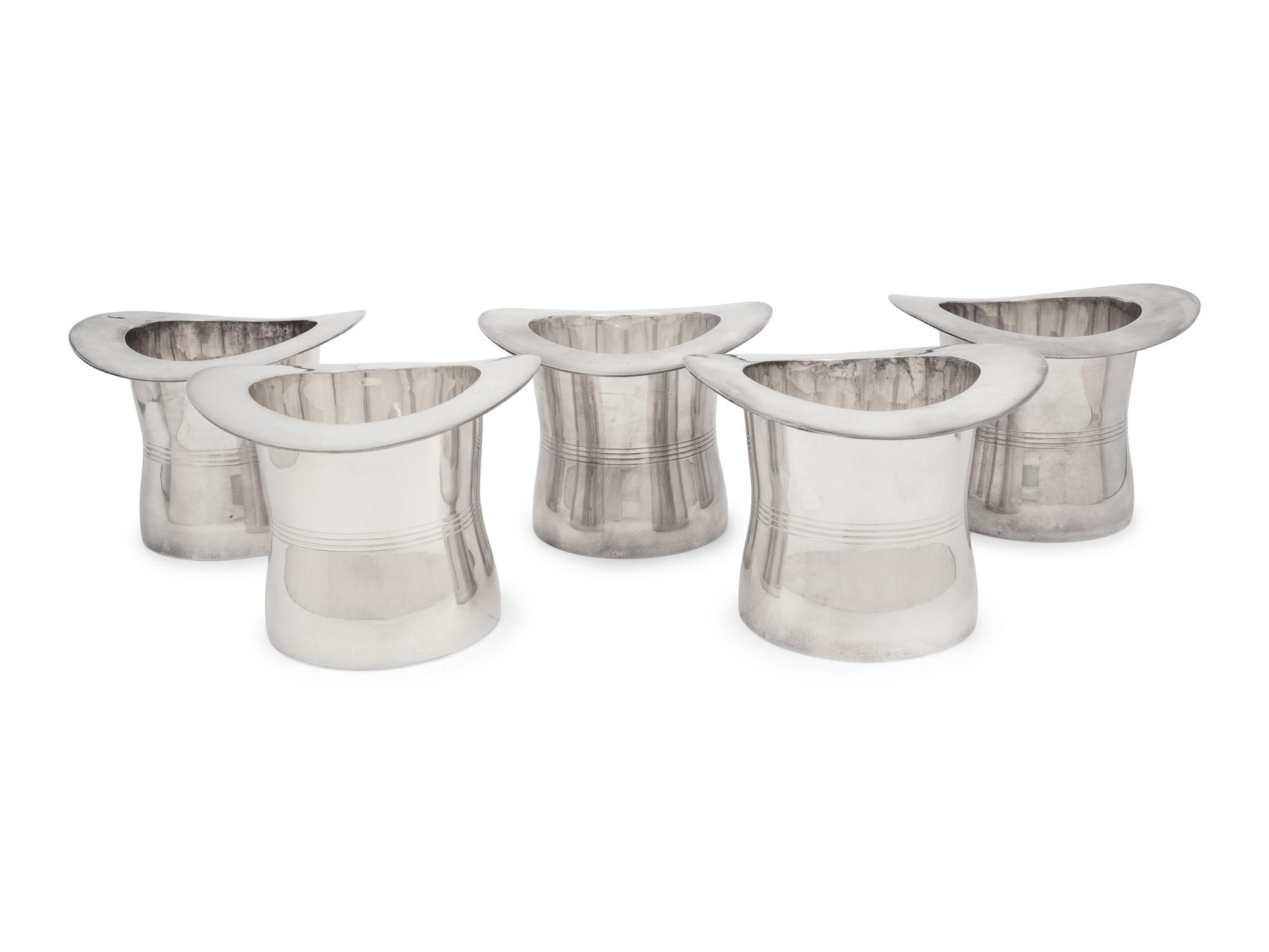 Five Ralph Lauren Silver-Plate 'Top Hat' Wine Coolers