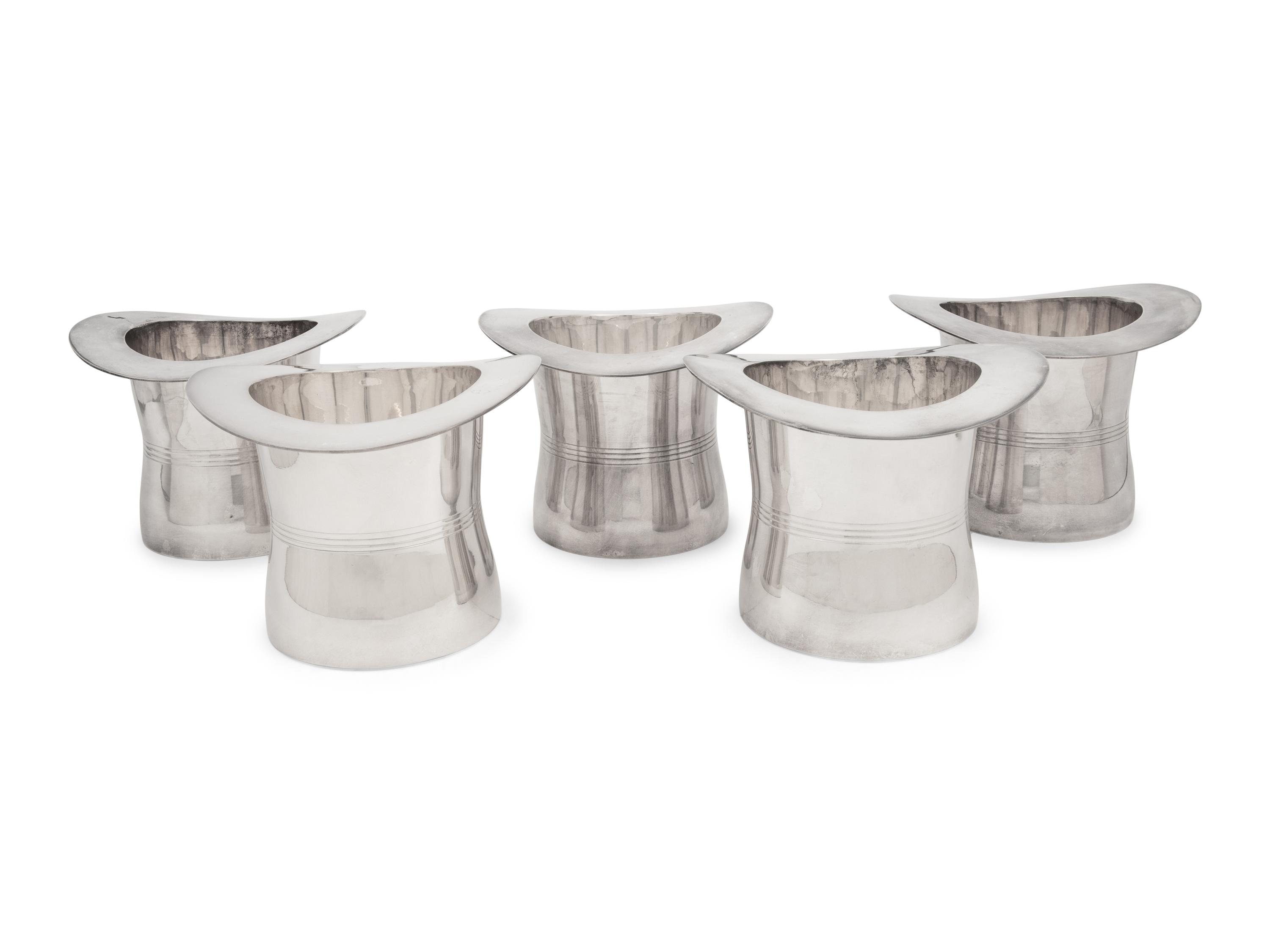 Five Ralph Lauren Silver-Plate 'Top Hat' Wine Coolers