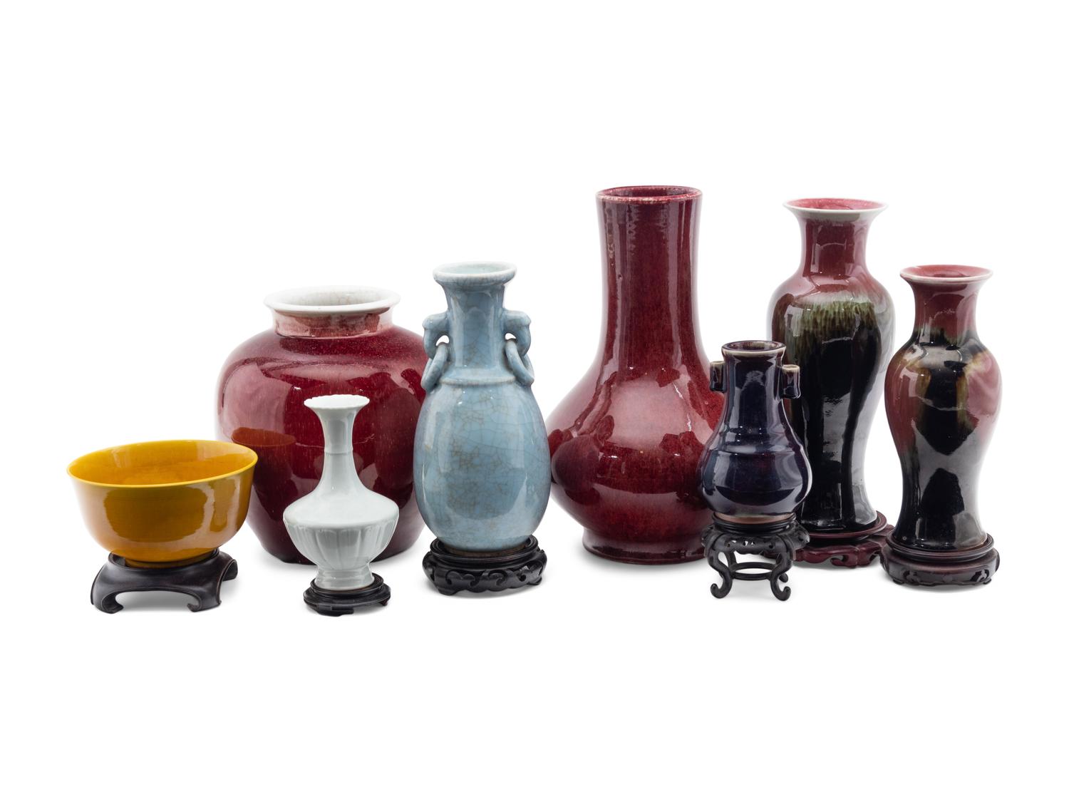 Eight Chinese Monochrome Glazed Porcelain Articles