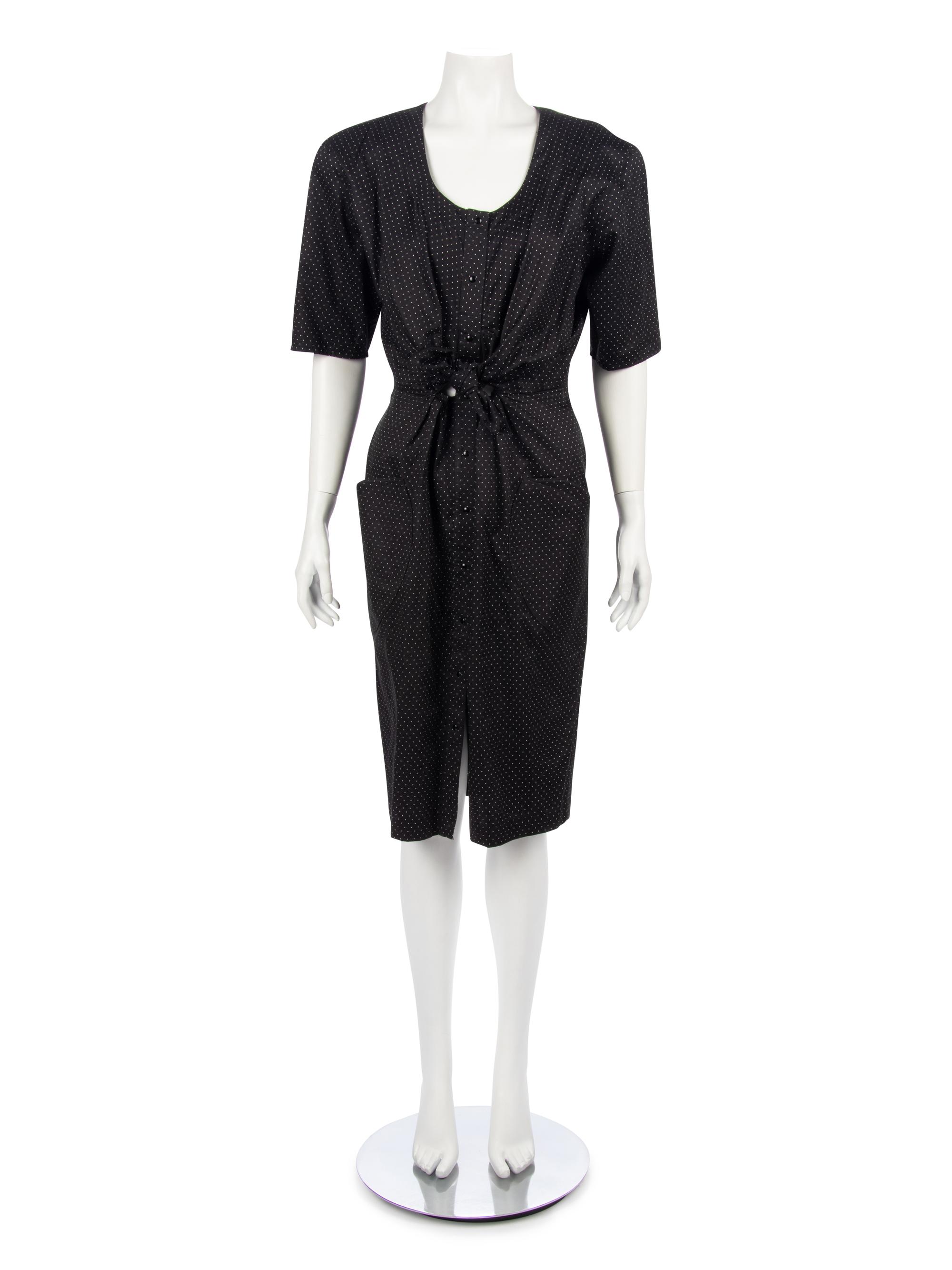 Two Thierry Mugler Dresses; One Blue with Rope Detail Dress, One Black Polka Dot Dress, 1980-90s
