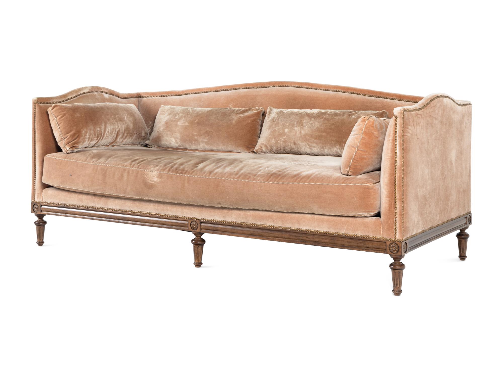 A Custom Louis XVI Style Velvet-Upholstered Settee