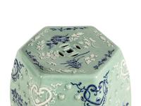 A Chinese Celadon Round Blue and White Decorated Garden Stool