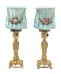 A Pair of American Reverse Painted Boudoir Lamps Height 12 inches. — FIRST HALF 20TH CENTURY