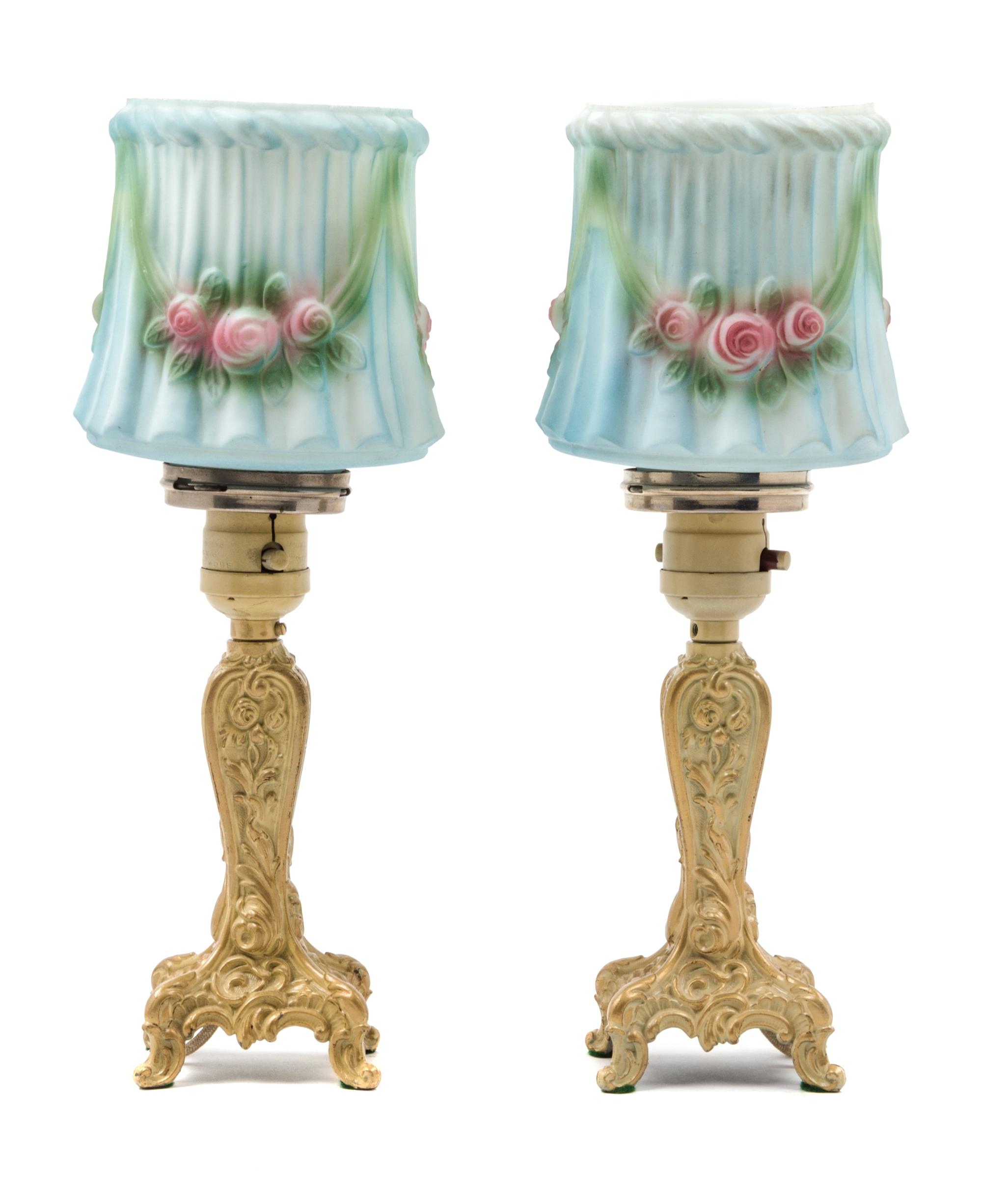 A Pair of American Reverse Painted Boudoir Lamps Height 12 inches. — FIRST HALF 20TH CENTURY