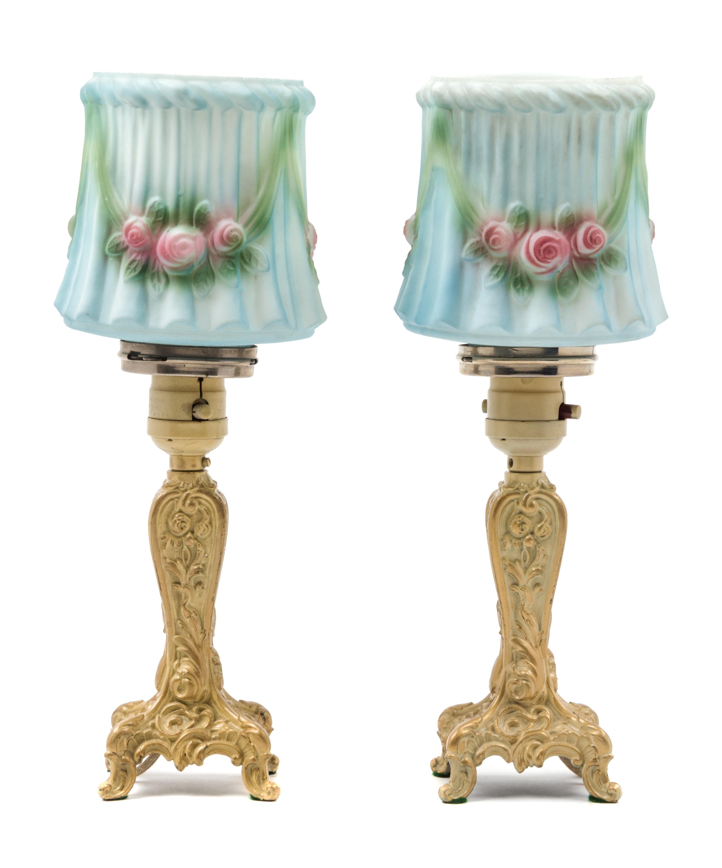 A Pair of American Reverse Painted Boudoir Lamps Height 12 inches. — FIRST HALF 20TH CENTURY