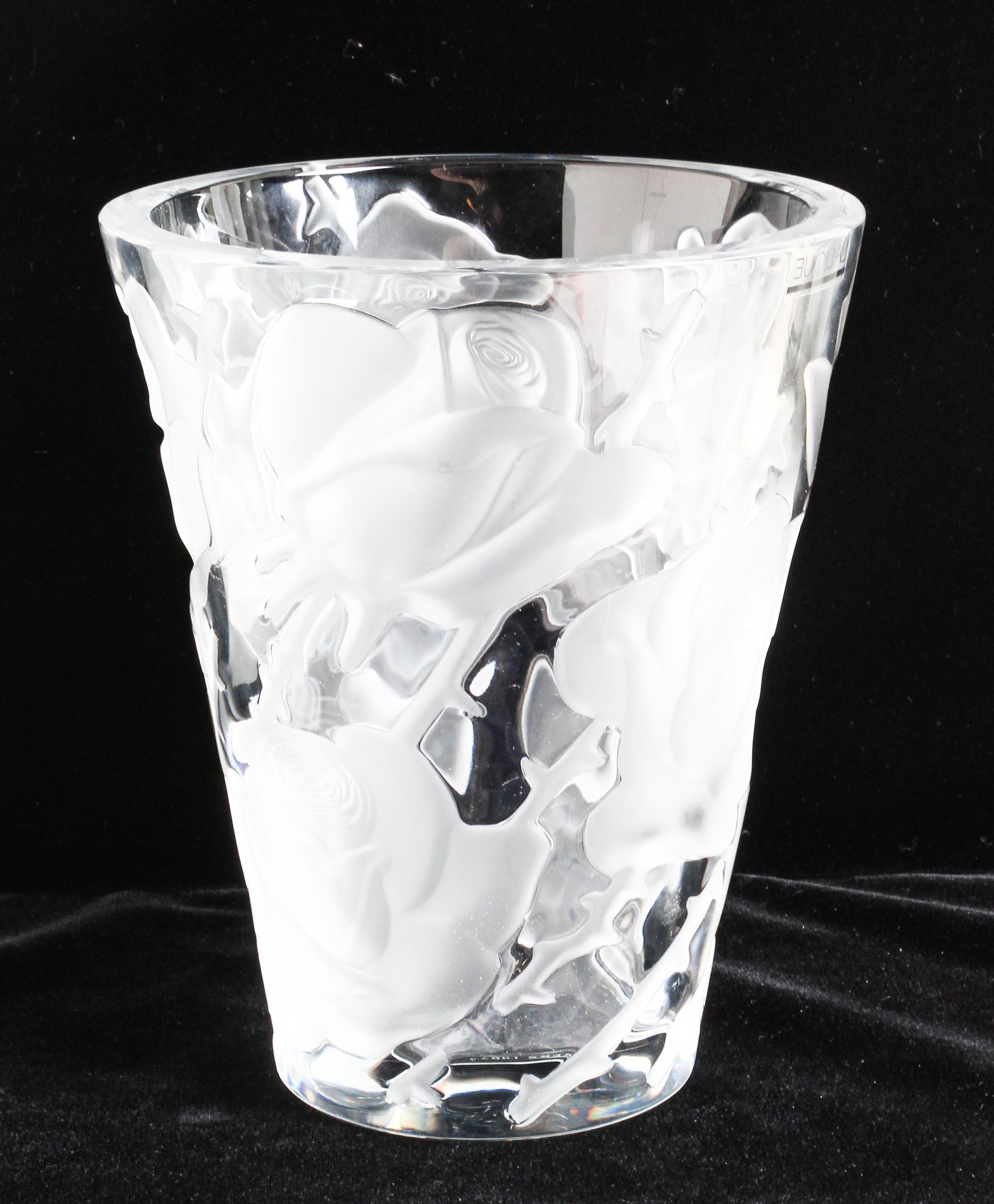 A Lalique Etched Glass Vase Height 9 1/4 inches. — 20TH CENTURY