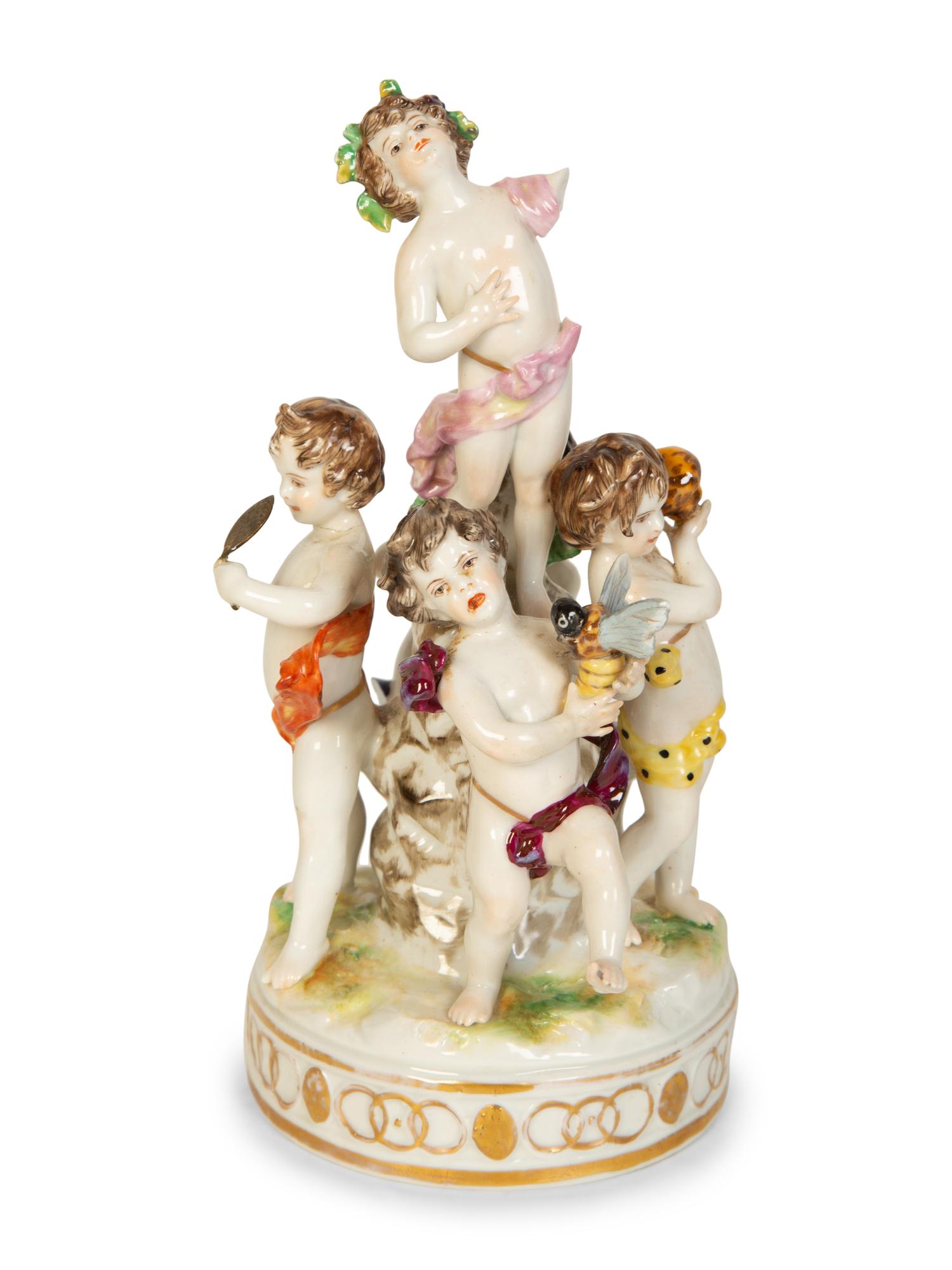 A Group of Six Continental Painted Porcelain Table Articles