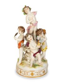 A Group of Six Continental Painted Porcelain Table Articles