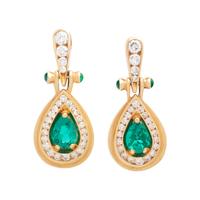 YELLOW GOLD, EMERALD AND DIAMOND EARCLIPS