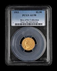 A 1911 Indian Head $2.50 Gold Coin (PCGS AU58)