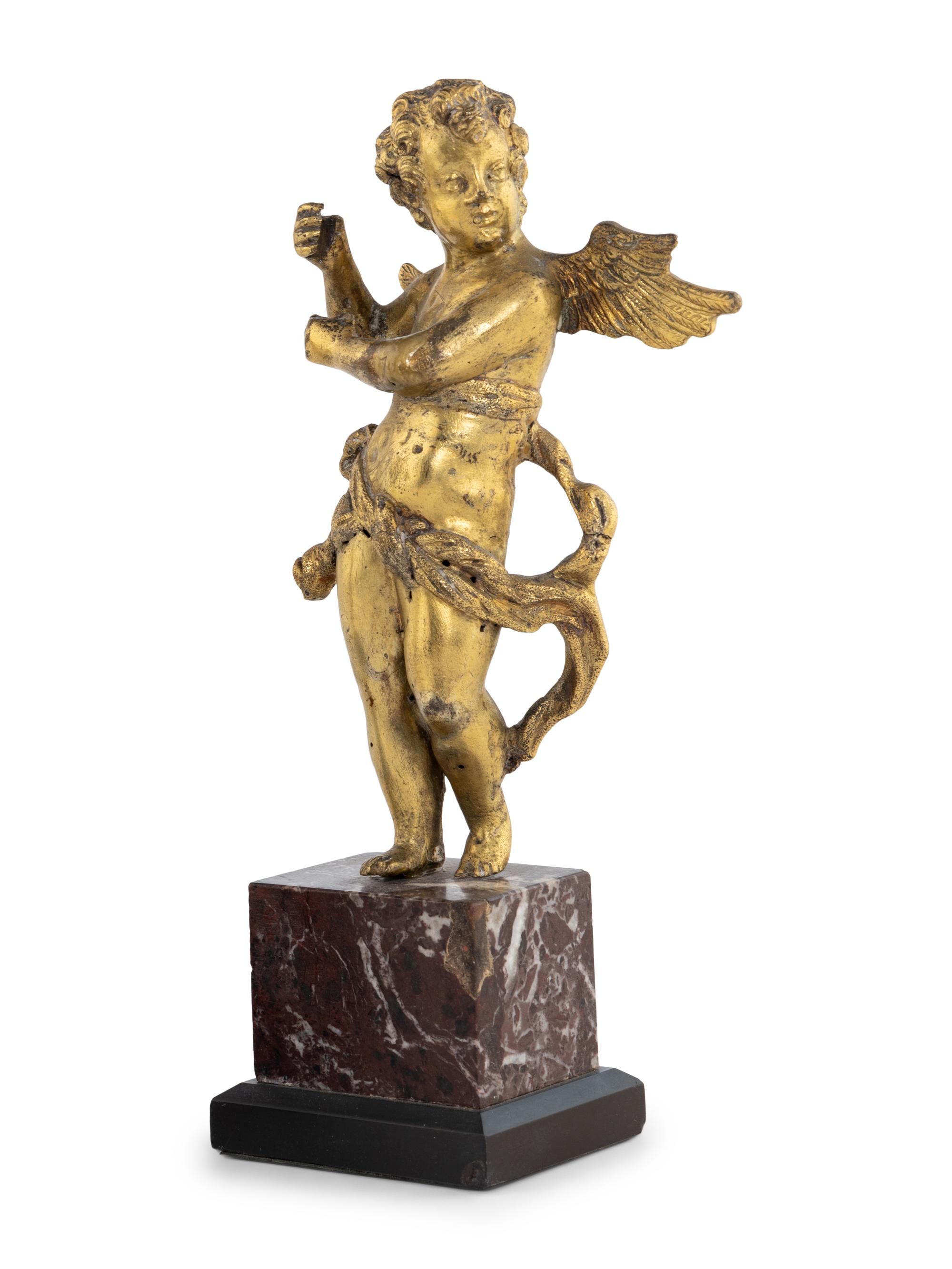 A Pair of Continental Gilt Bronze Figures of Putti