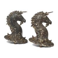 A Rare Pair of Painted Cast and Wrought-Iron Unicorn Hitching Post Finials
