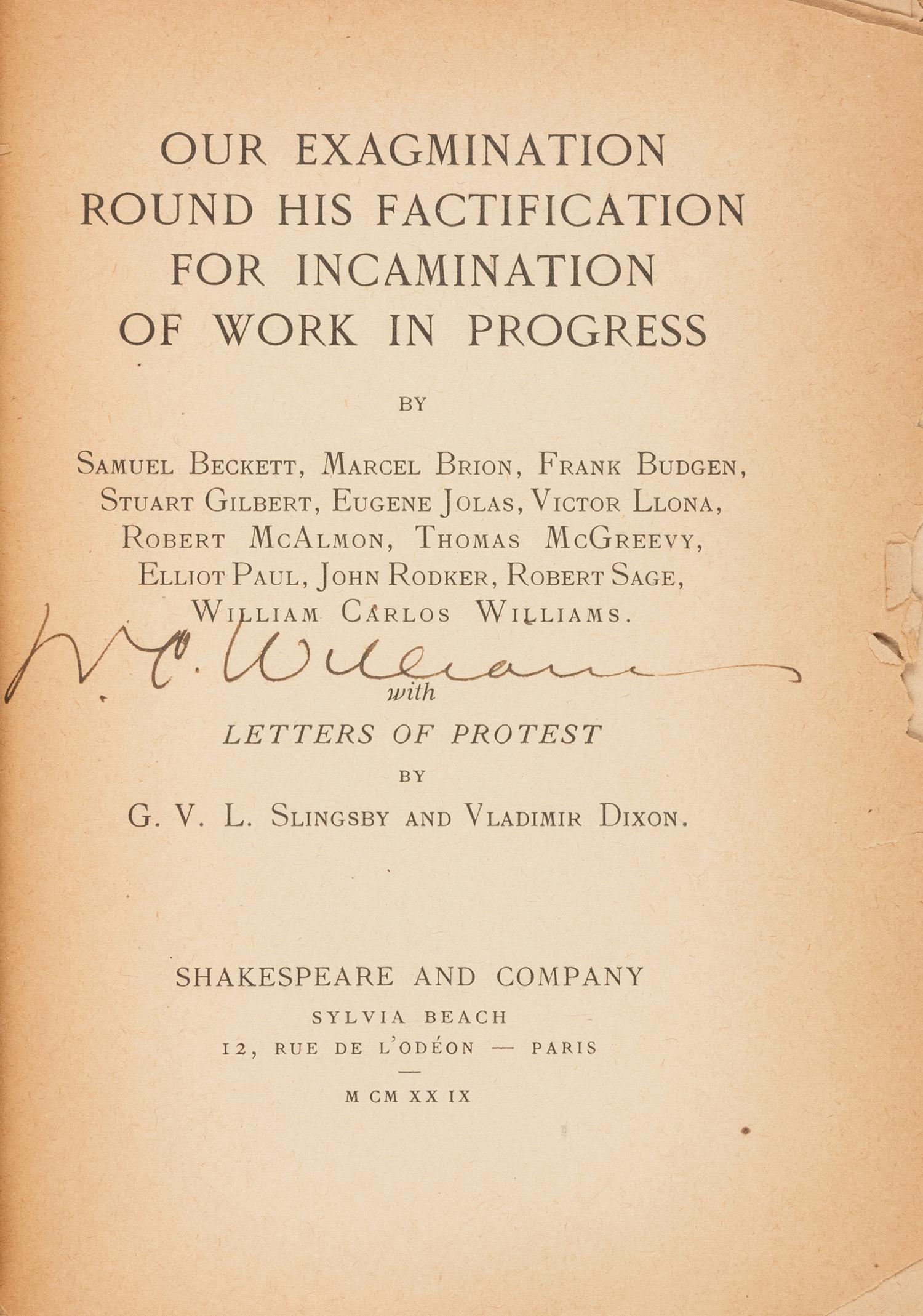 [Literature] Joyce, James, and Samuel Beckett, and William Carlos Williams, et al. Our Exagmination round his Factification for Incamination of Work in Progress