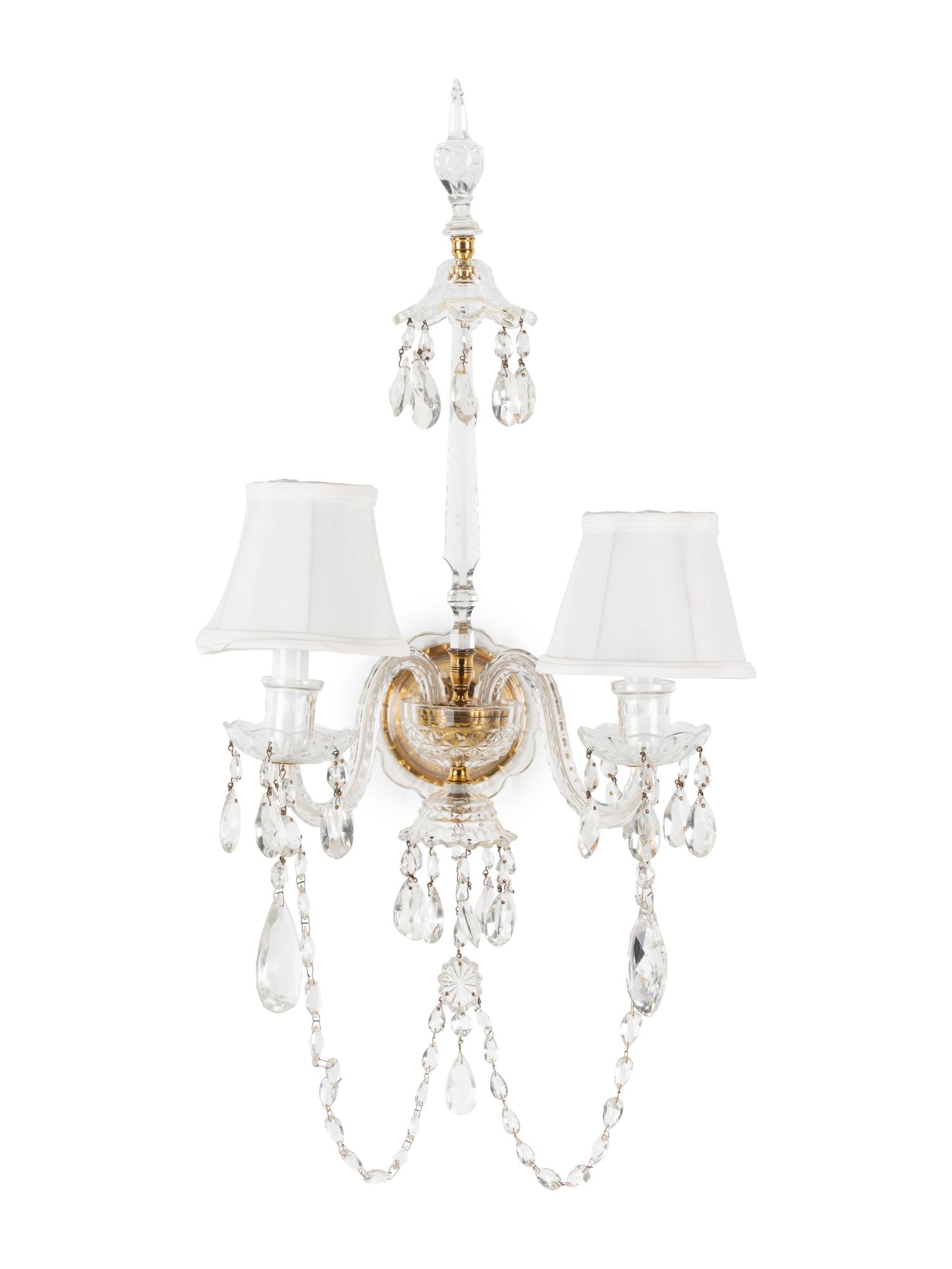A Pair of Georgian Style Cut Glass Two-Light Sconces