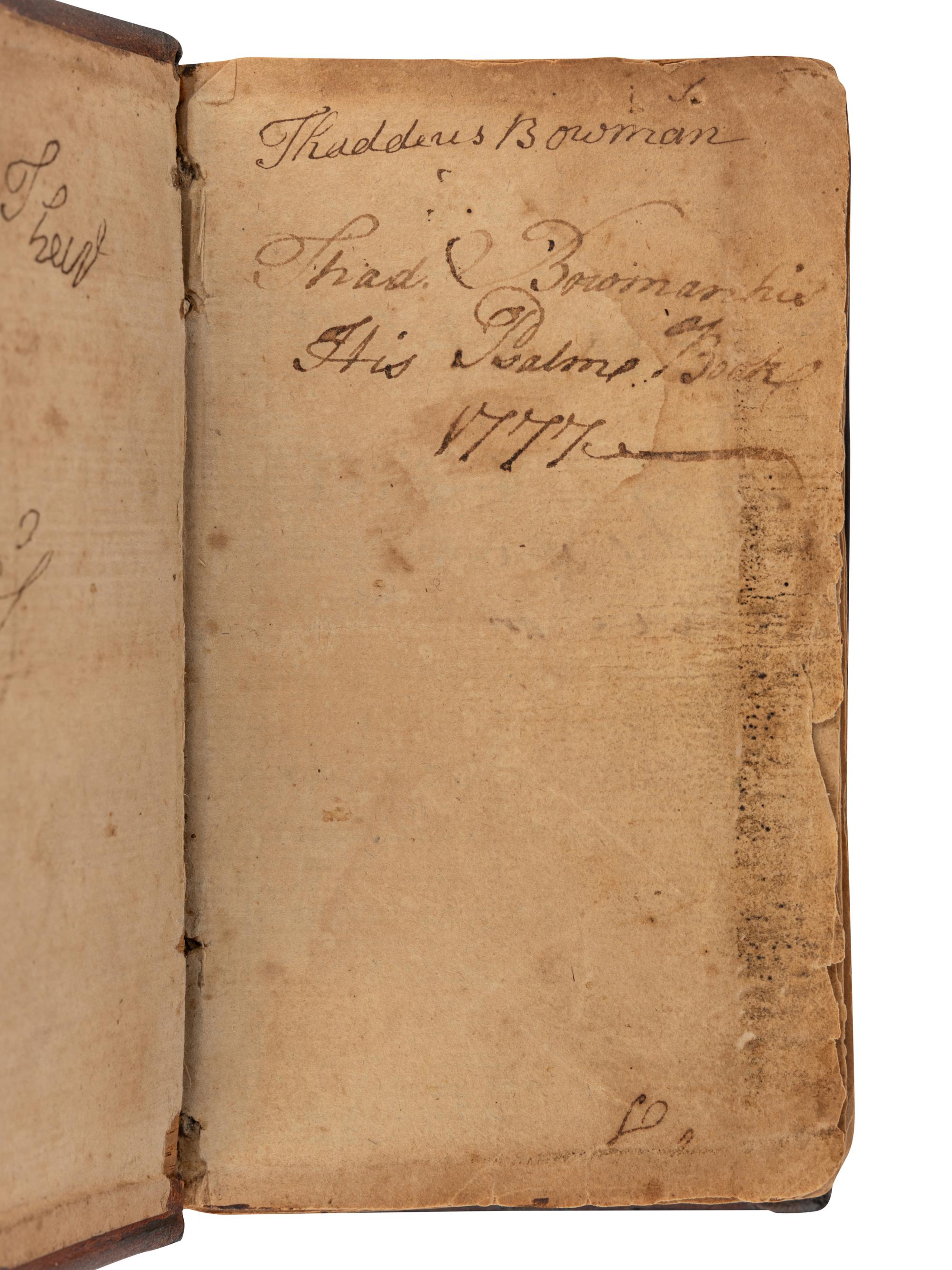 [BOWMAN, Thaddeus, his copy]. A New Version of the Psalms of David . Boston, N.E.: J. Kneeland and S. Adams for Wharton and Bowes, 1765.