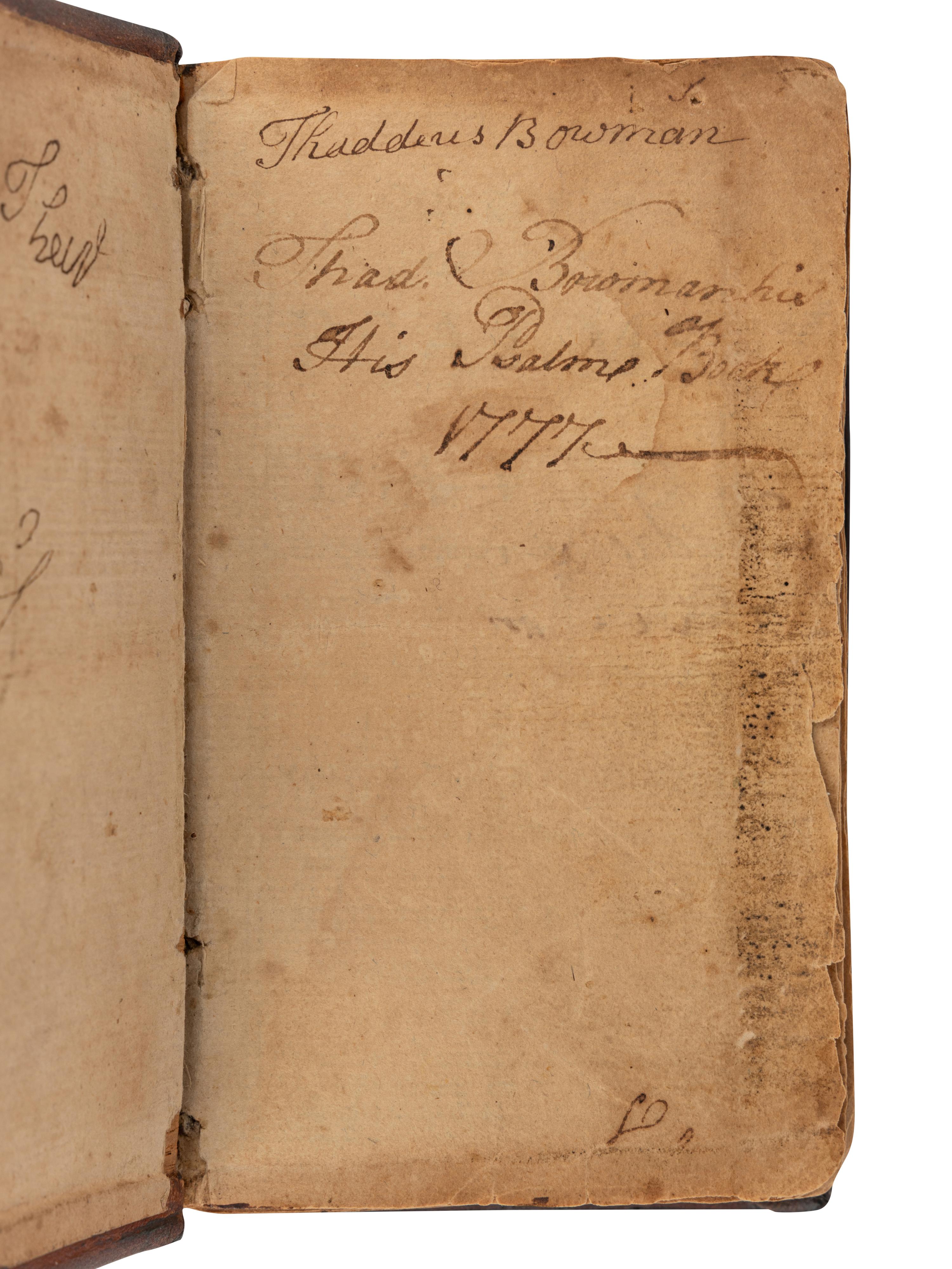 [BOWMAN, Thaddeus, his copy]. A New Version of the Psalms of David . Boston, N.E.: J. Kneeland and S. Adams for Wharton and Bowes, 1765.