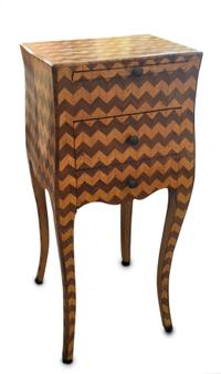 An Italian Rococo Style Fruitwood Parquetry Side Table Height 31 1/4 x width 12 x depth 12 inches.