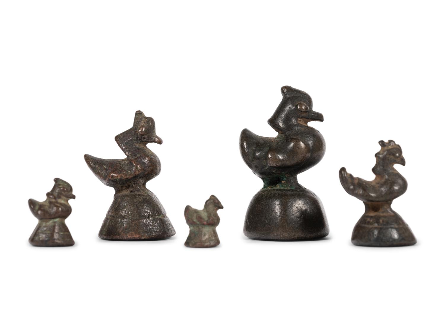 A Group of Five Bronze Brahmani Duck Weights