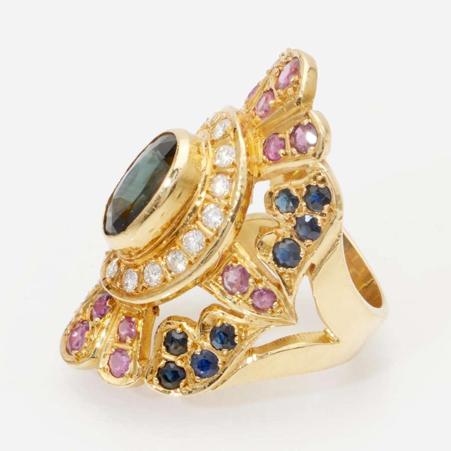 An 18K Yellow Gold and Gemstone Ring