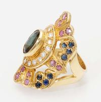 An 18K Yellow Gold and Gemstone Ring