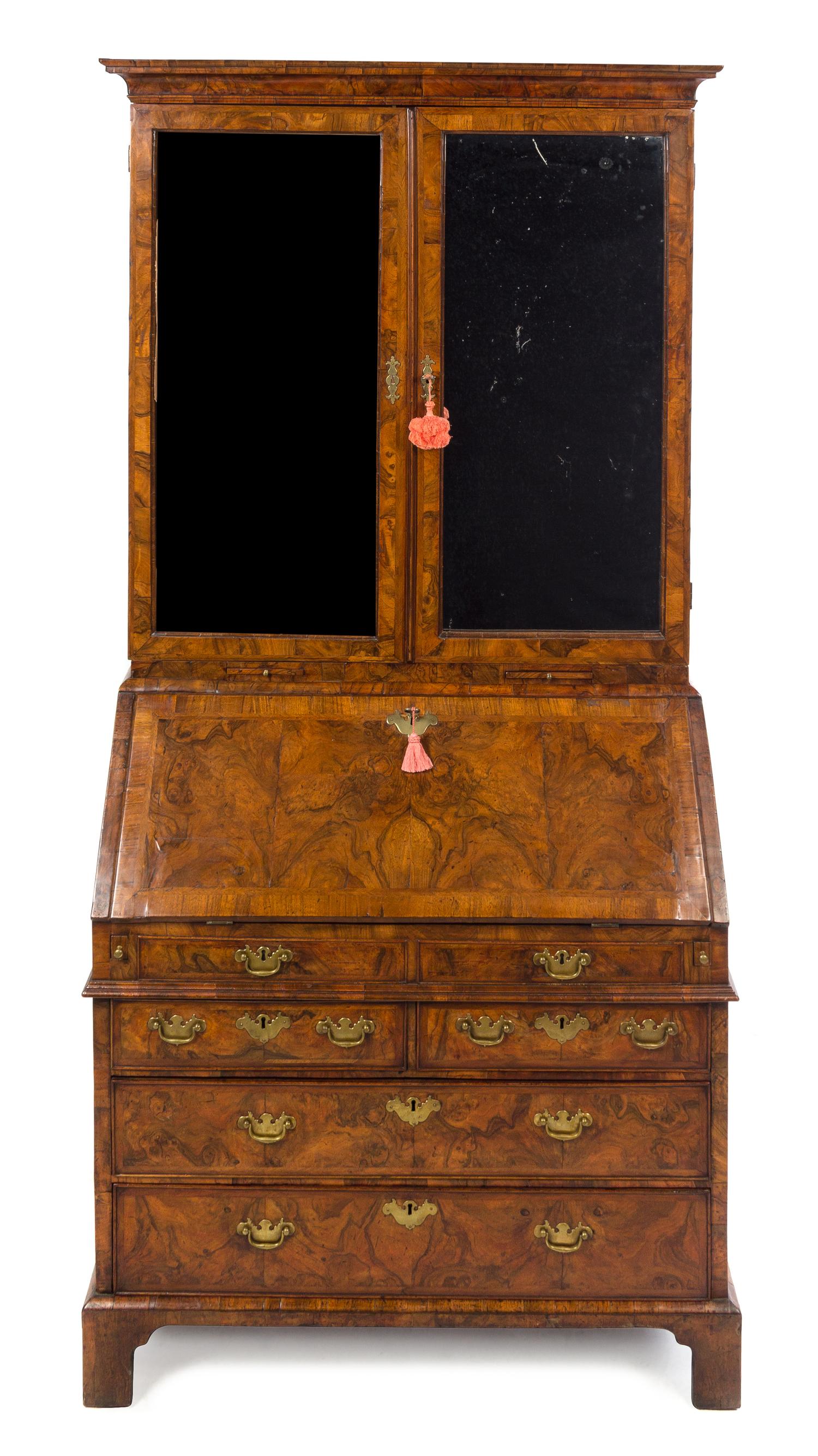 A Queen Anne Walnut Secretary Bookcase Height 84 x width 41 x depth 23 inches. — 18TH CENTURY