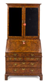 A Queen Anne Walnut Secretary Bookcase Height 84 x width 41 x depth 23 inches. — 18TH CENTURY