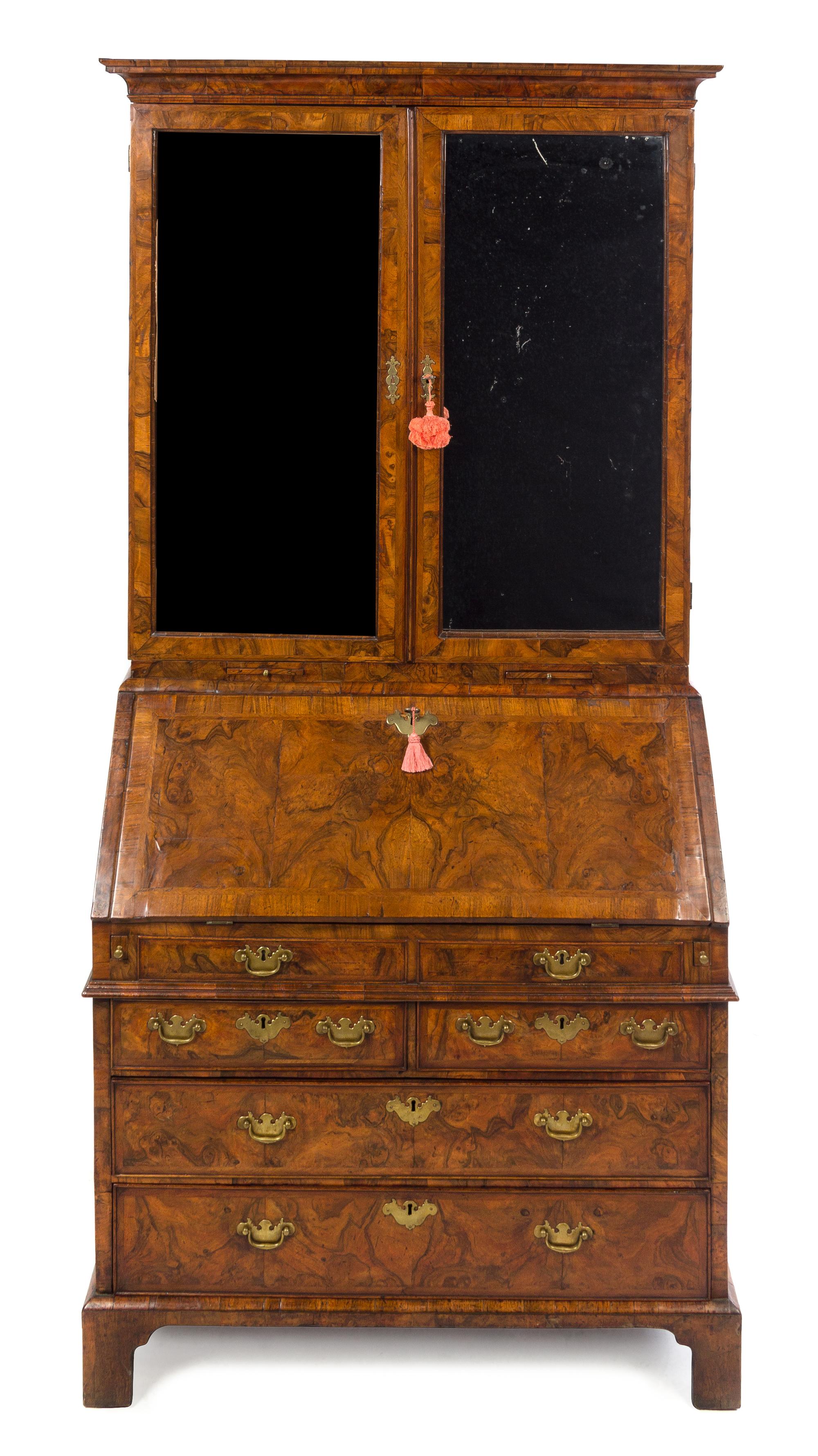 A Queen Anne Walnut Secretary Bookcase Height 84 x width 41 x depth 23 inches. — 18TH CENTURY