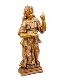 An Italian Carved and Parcel Gilt Saint Figure