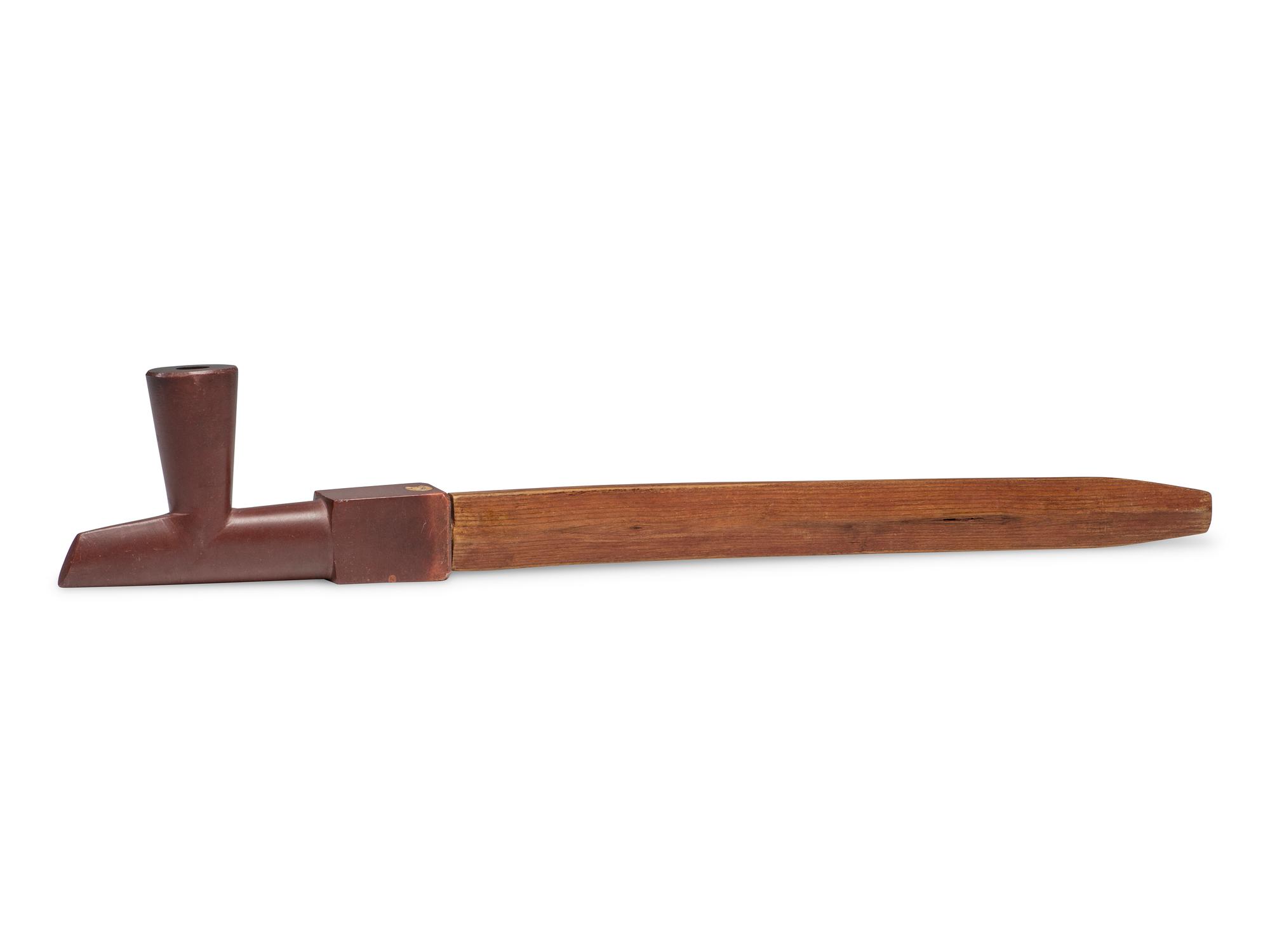 Plains Catlinite Pipe Bow, with Tacked Wood Stem