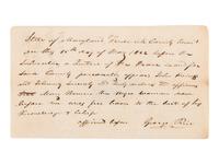 [SLAVERY AND ABOLITION]. Manuscript document, an affidavit of free birth, signed by Justice of the Peace George Rice. Frederick County, Maryland, 15 May 1832.