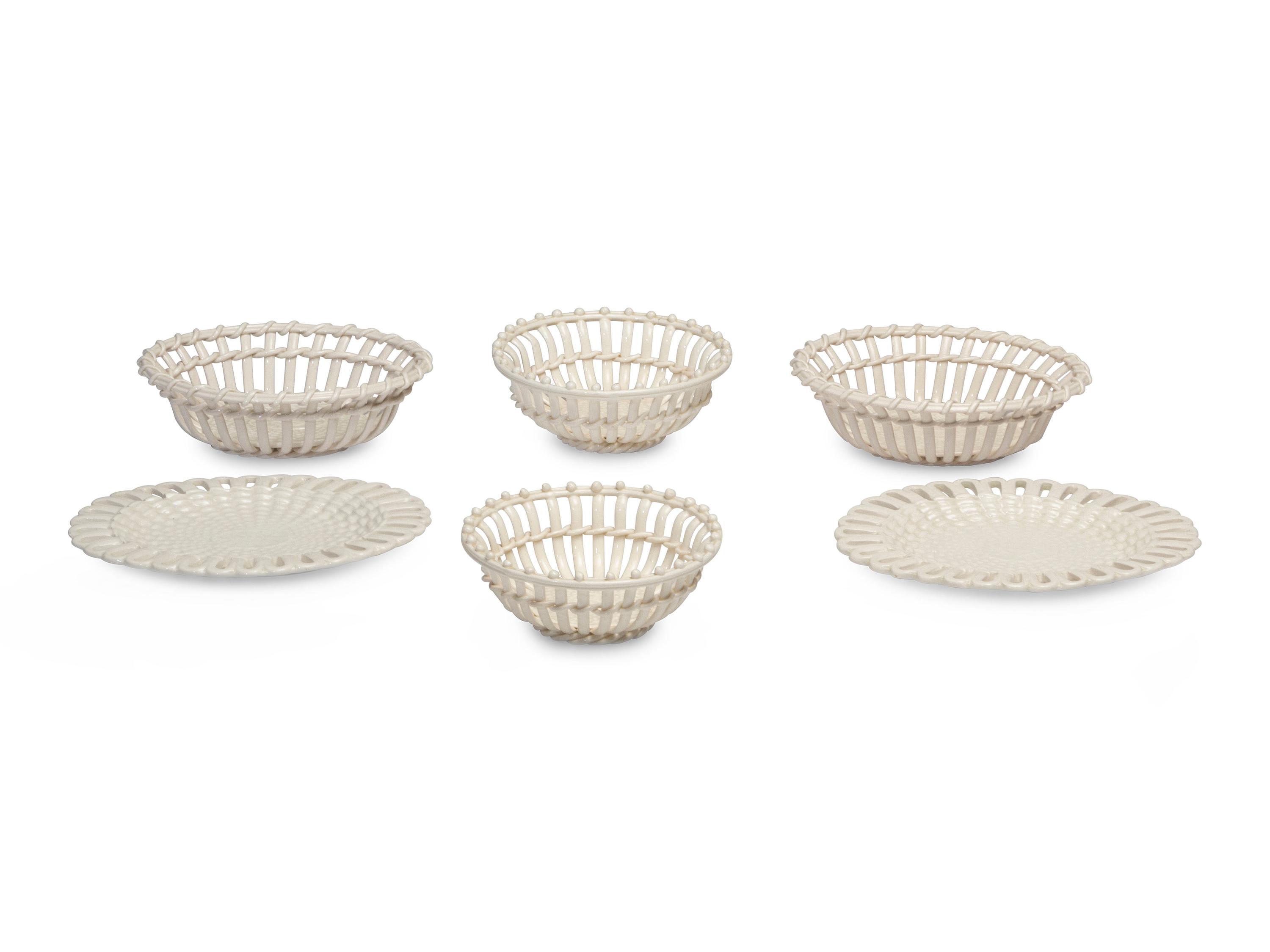 Six Reticulated Creamware Articles