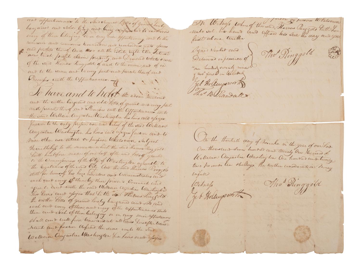 [WASHINGTON, DC]. Indenture of Lands Pertaining to the Formation of the City of Washington, DC. 1791-1804.