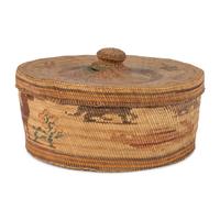 Large Nuu-chah-nulth / Makah Polychrome Lidded Basket, with Woodland Critters