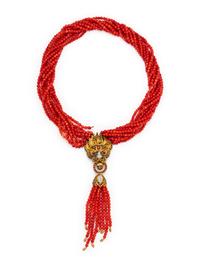 CORAL, MULTIGEM AND DIAMOND TORSADE NECKLACE