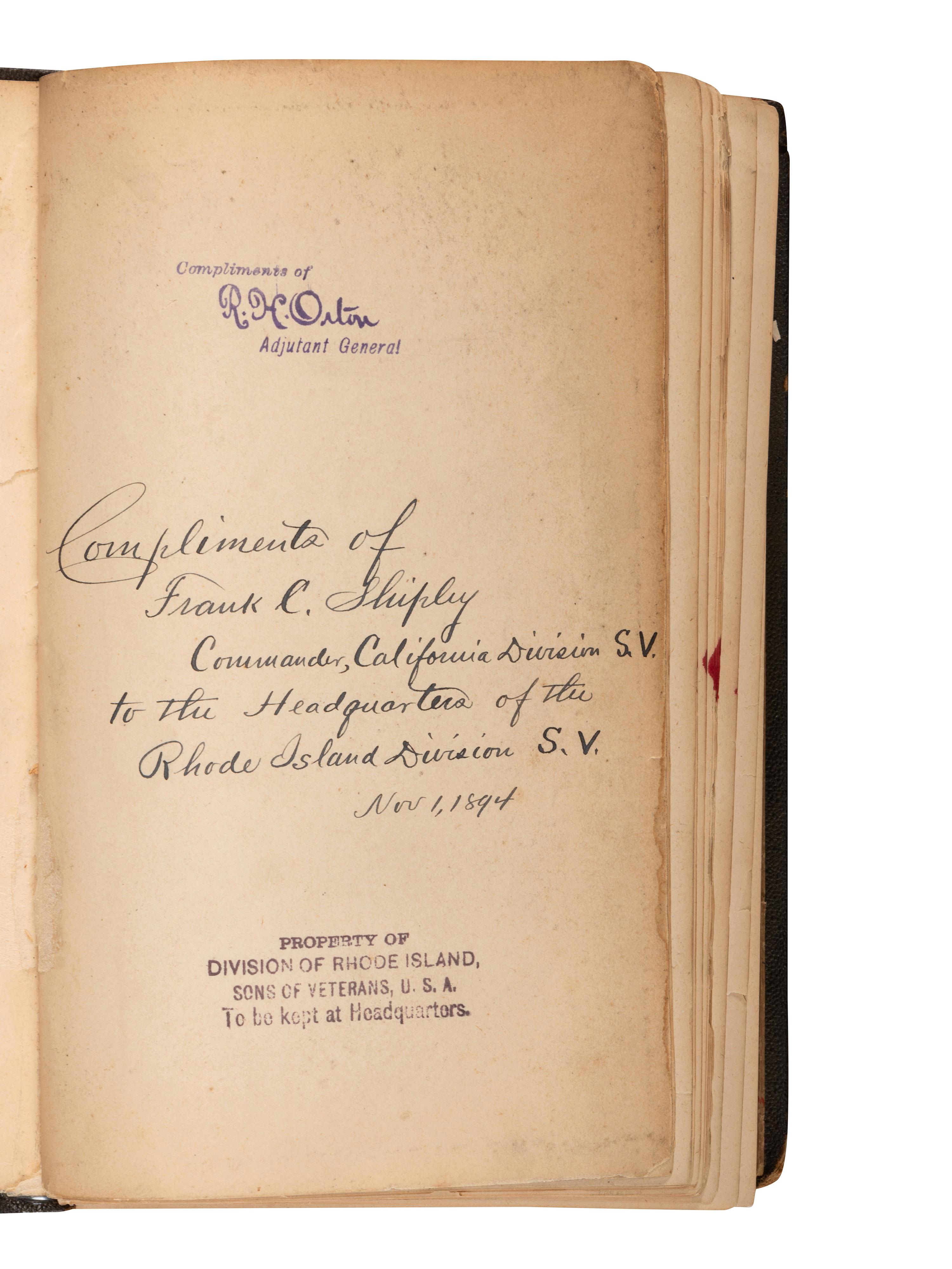[CIVIL WAR- CALIFORNIA]. ORTON, Richard, H. (1838-1894), compiler. Records of California Men in the War of the Rebellion, 1861-1867. Sacramento: J.D. Young, 1890.