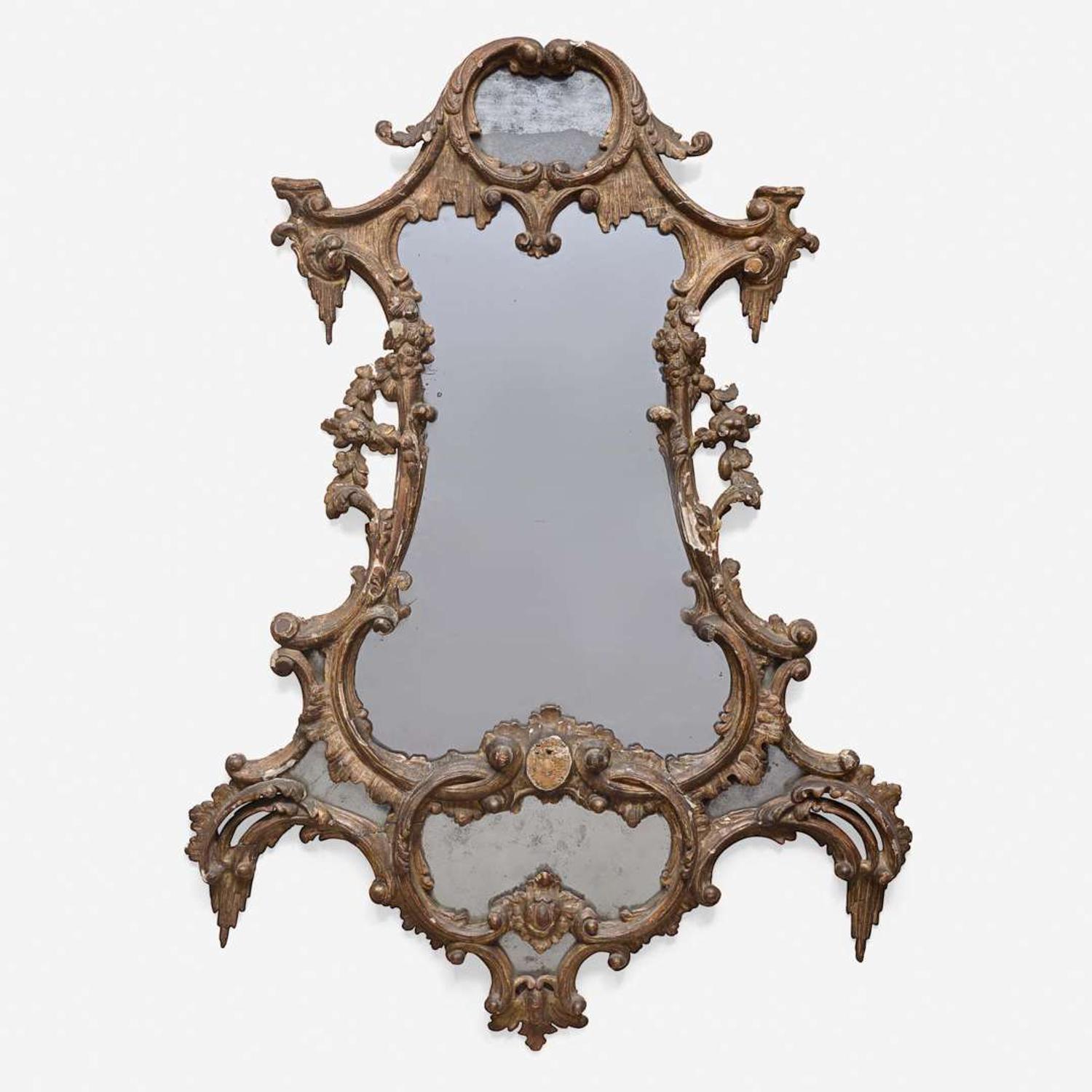 A George II Carved Giltwood Cartouche Mirror circa 1750-60
