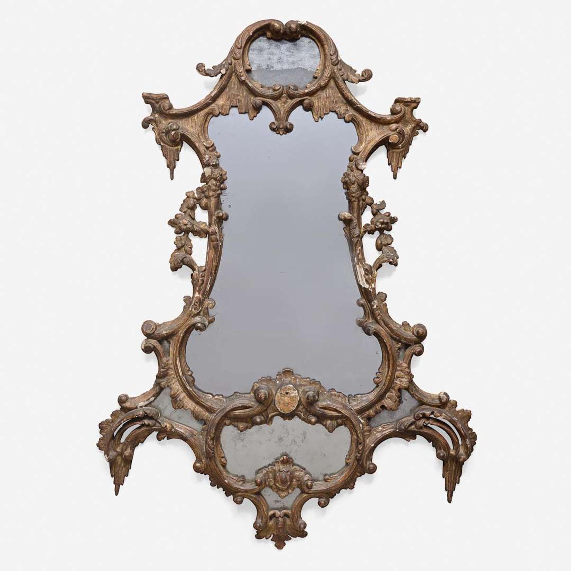 A George II Carved Giltwood Cartouche Mirror circa 1750-60