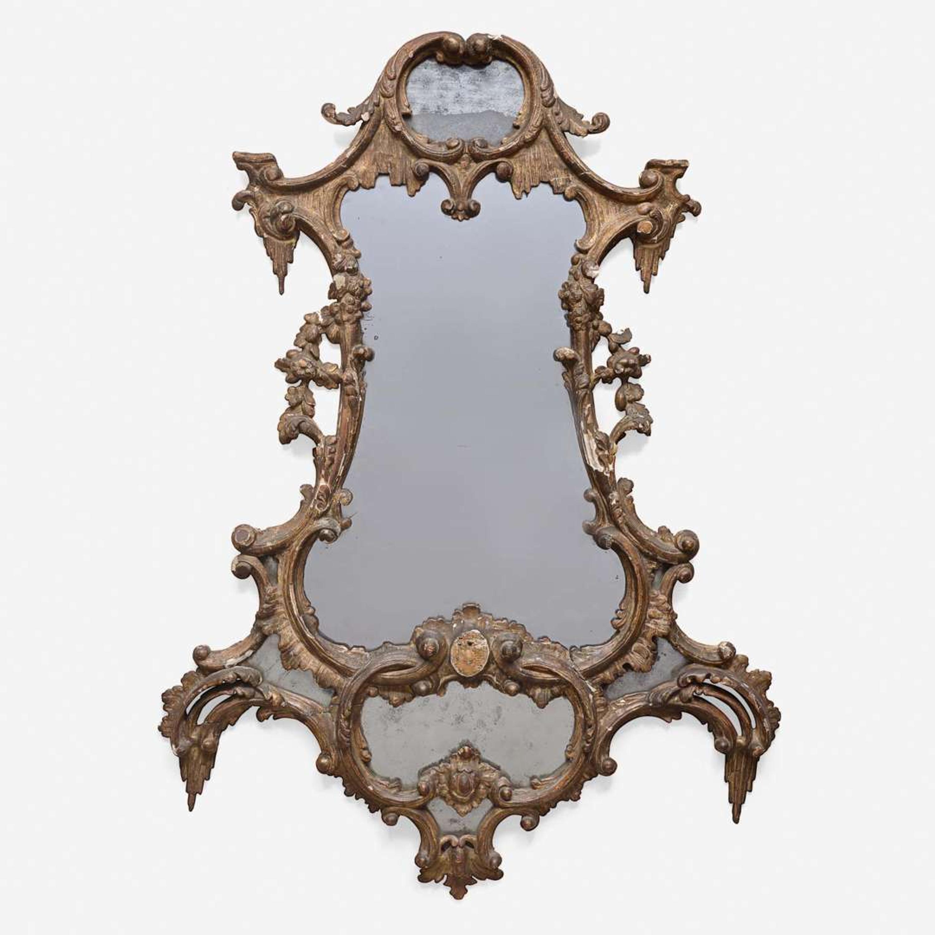 A George II Carved Giltwood Cartouche Mirror circa 1750-60
