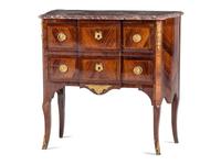 A Louis XV / XVI Transitional Style Parquetry Marble-Top Commode