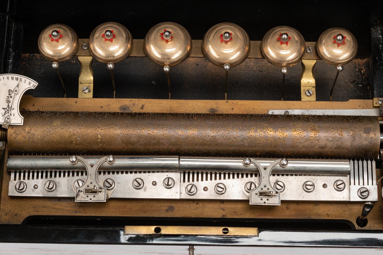 A Swiss Burlwood "Bells-in-Sight" Cylinder Music Box